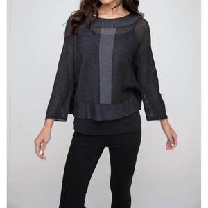 NEW LIV BY HABITAT tone mesh go to topper long sleeve sweater top in charcoal